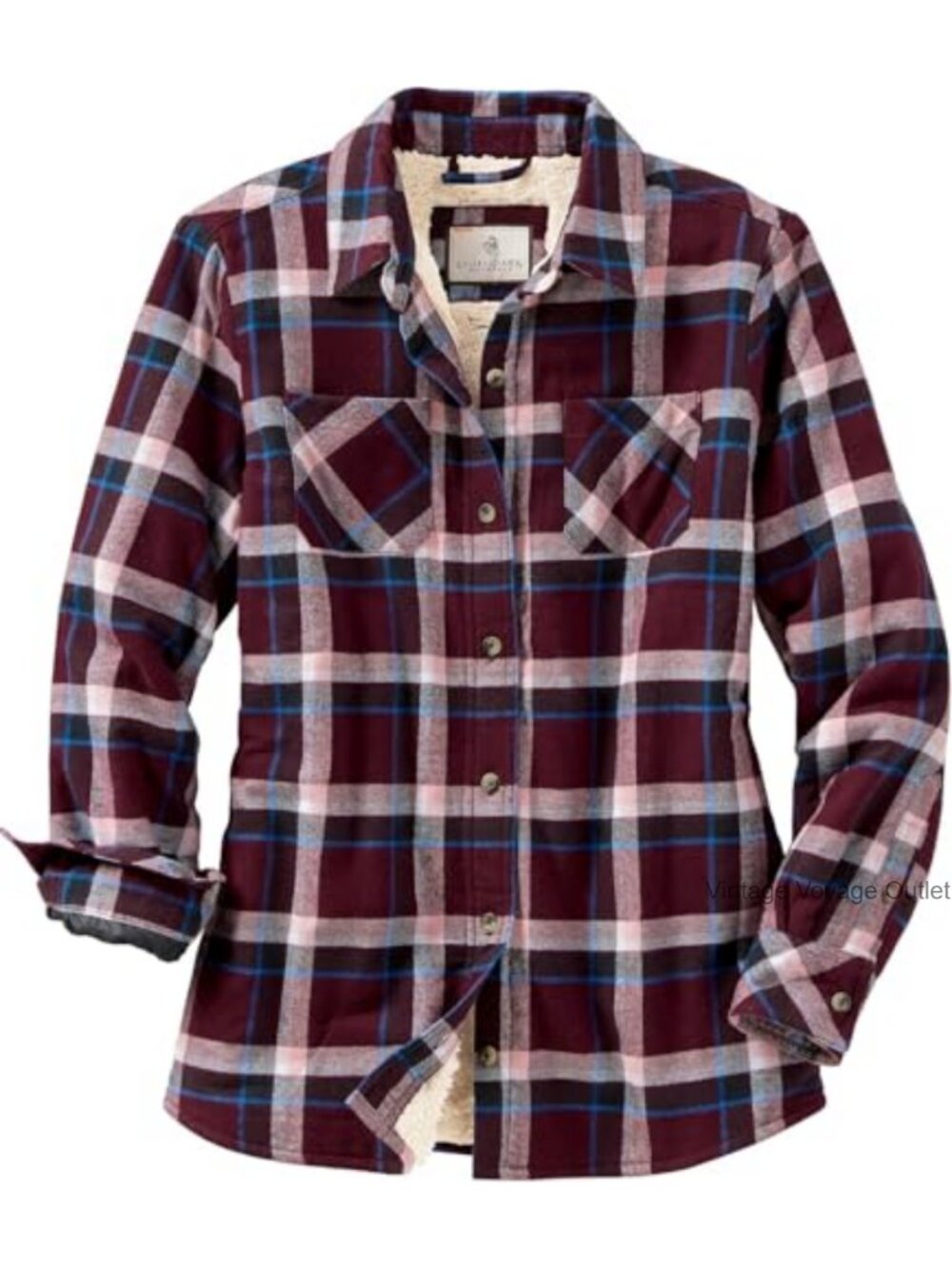 Sherpa Lined Plaid Flannel Shacket Button Front Coat Jacket